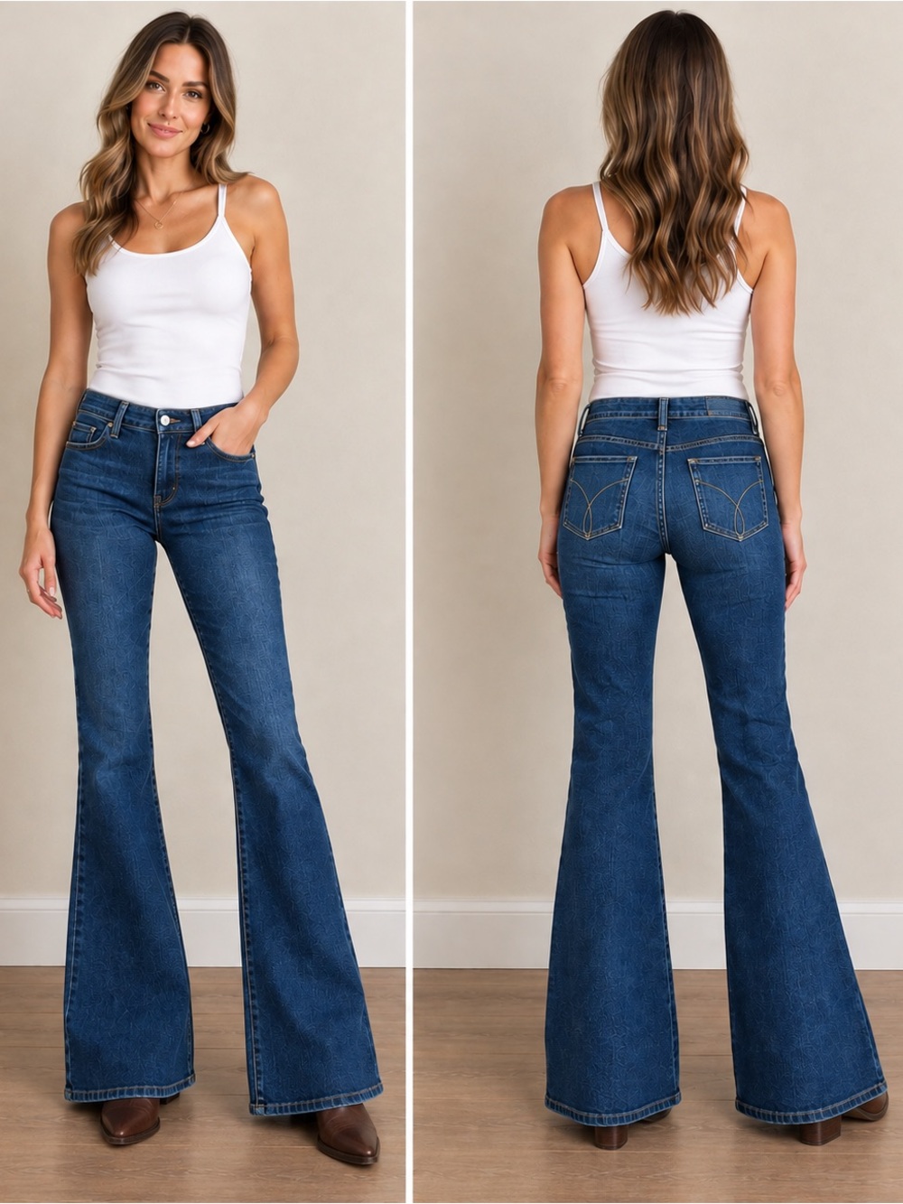 Calvin Klein Dark Wash Stretch Flare Jeans Size 27 (27x32) 2016 Retro